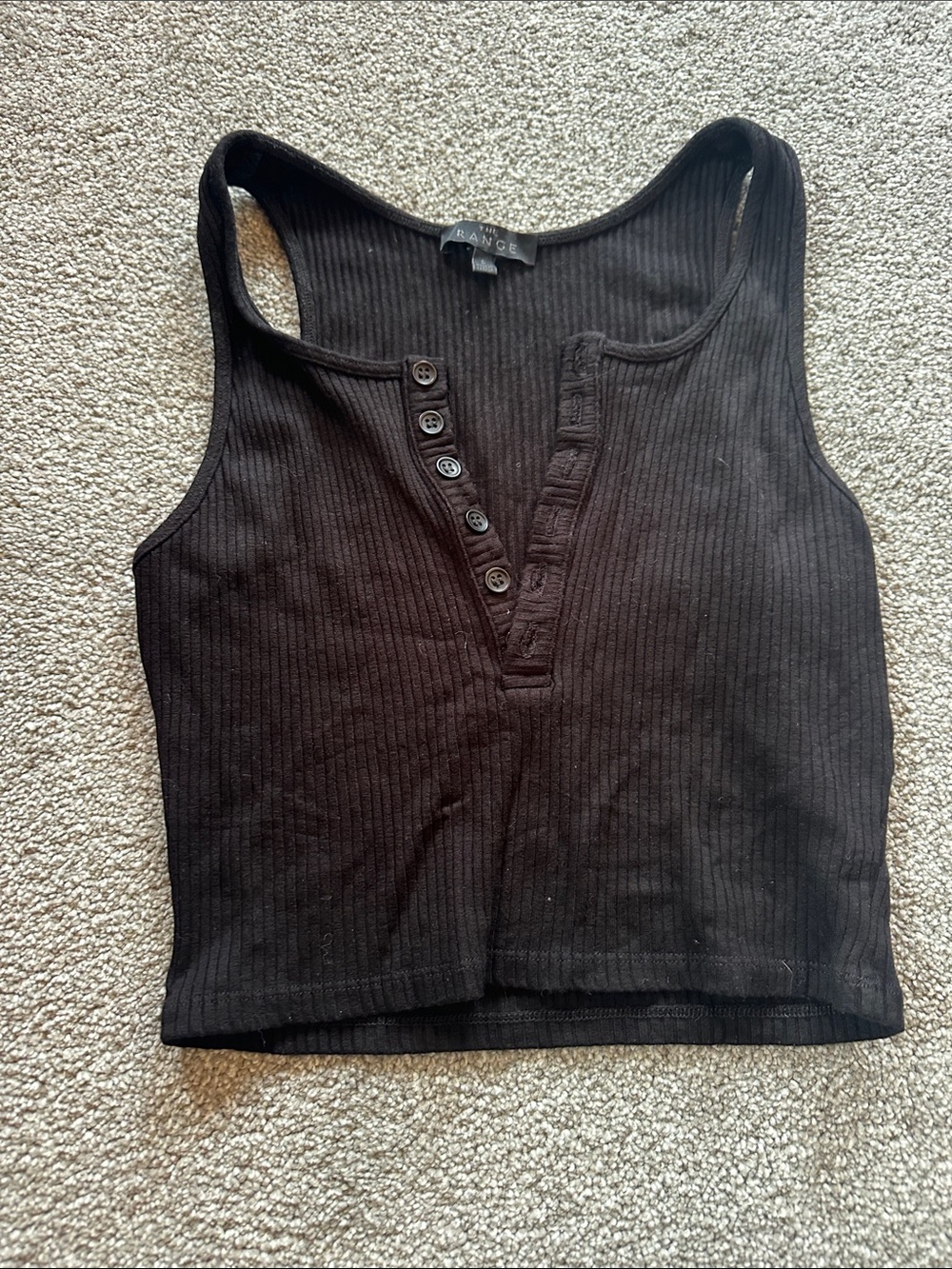 The Range -Blank Black Ribbed Henley Crop Tank Size S